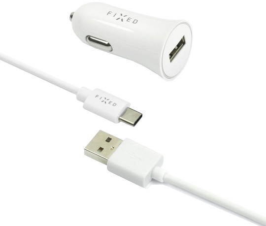 FIXED autonabíječka s odnímatelným USB-C kabelem, 2,4A, bílá_342222960