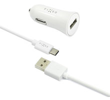 FIXED autonabíječka s odnímatelným USB-C kabelem, 2,4A, bílá_342222960