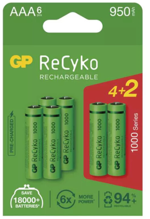 GP nabíjecí baterie ReCyko 1000 AAA (HR03), 4+2ks_553950296