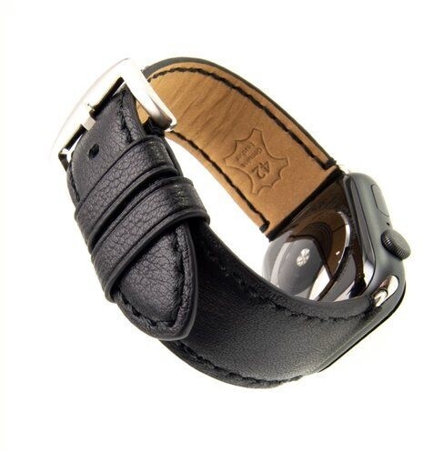 FIXED Berkeley kožený řemínek pro Apple Watch 42mm a 44mm se stříbrnou sponou, velikost L, černý_39420896