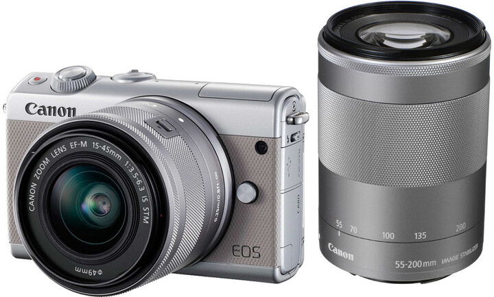 Canon EOS M100 + EF-M 15-45mm IS STM + EF-M 55-200mm IS STM, šedá_465166128