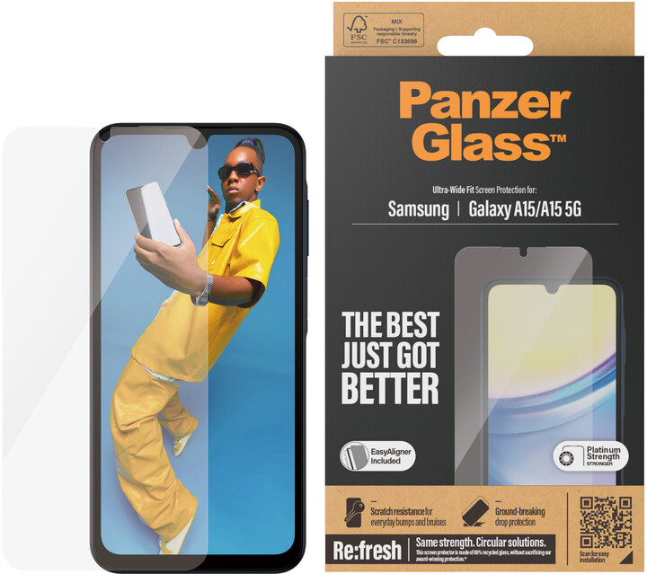 PanzerGlass ochranné sklo pro Samsung Galaxy A15/A15 5G, Ultra-Wide Fit, s instalačním rámečkem_311715518