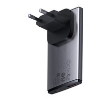 Baseus ultratenký rychlonabíjecí adaptér GAN5 Pro, USB-A,USB-C, 65W, šedá CCGP150113