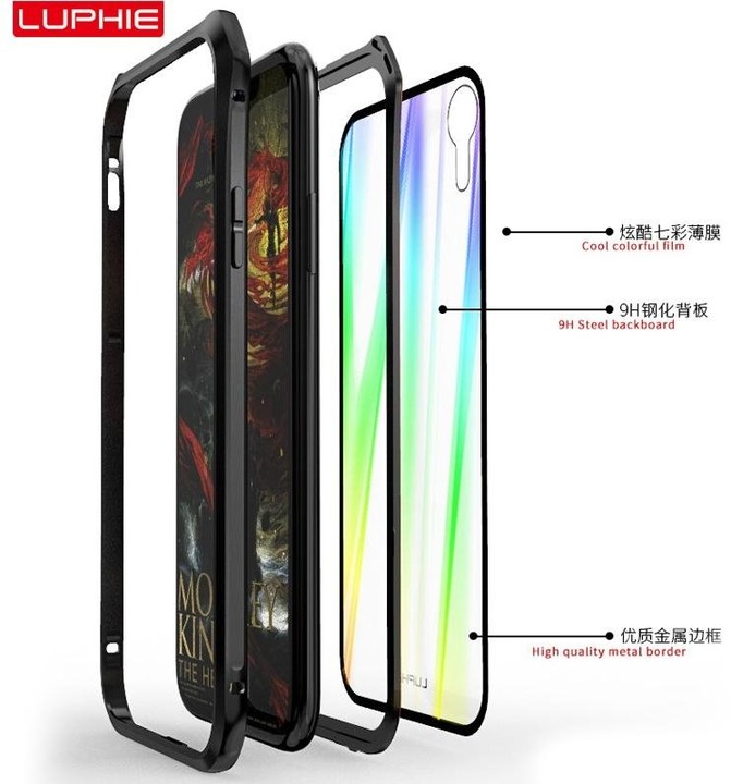 Luphie Aurora Magnet Hard Case Glass pro iPhone X, černo/fialová_312354516