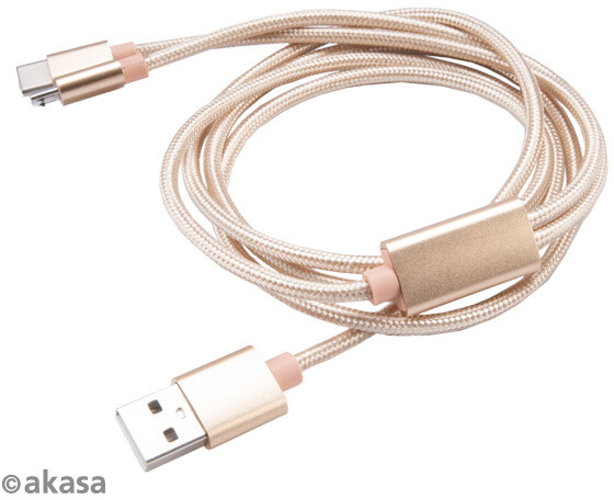 Akasa nabíjecí a synchronizační kabel 2v1 USB-A 2.0 - USB Micro-B, USB-C, opletený, 1.2m, zlatá_791644193