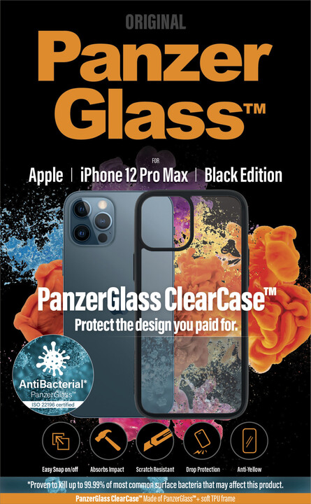 PanzerGlass ochranný kryt ClearCase pro Apple iPhone 12 Pro Max 6.7&quot;, antibakteriální, černá_902743385