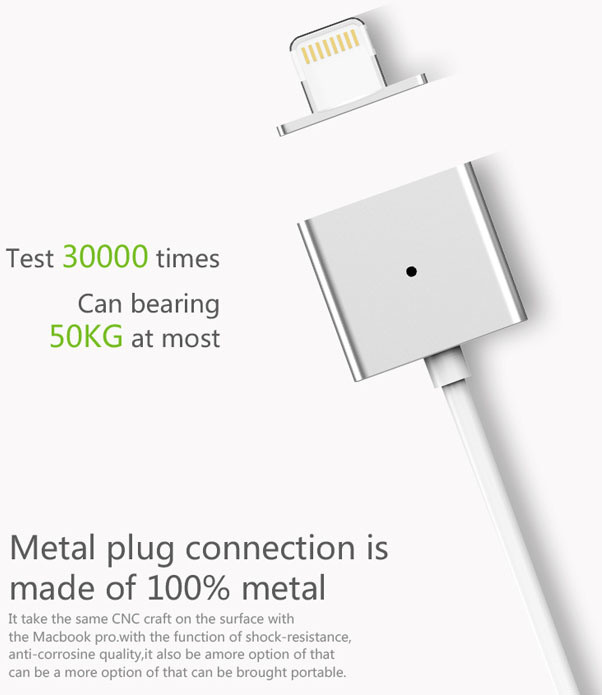 WSKEN Lightning magnetický nabíjecí/datový kabel, jedna koncovka, 1m, kov/plast, stříbrná_519638101