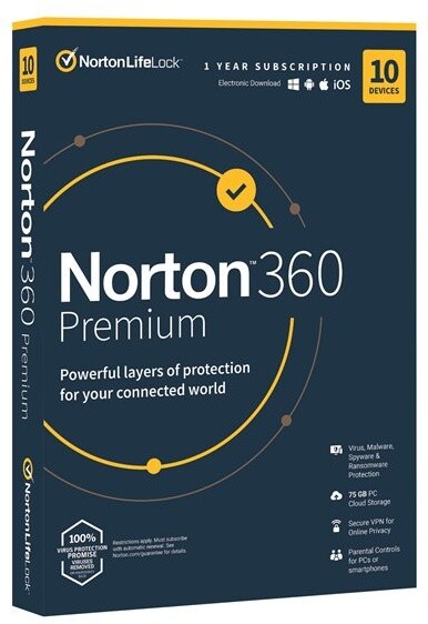 Norton 360 PREMIUM 75GB + VPN 1 uživatel pro 10 zařízení na 3 roky_389410196