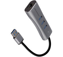AXAGON HMA-GL3AP, USB 3.2 Gen 1 hub, porty 3x USB-A + Gigabit Ethernet, kovový, micro USB nap. konek_2012942576