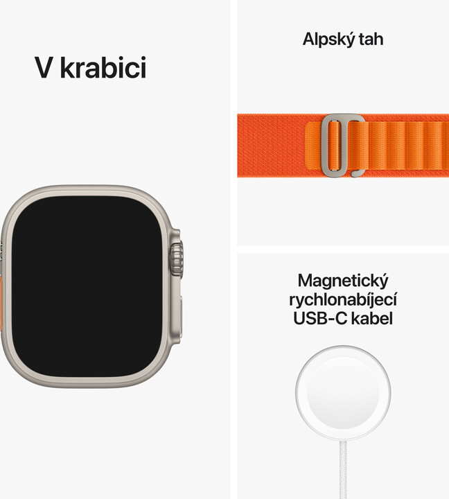 Apple Watch Ultra, 49mm, Cellular, Titanium, Orange Alpine Loop - Small_1567664356
