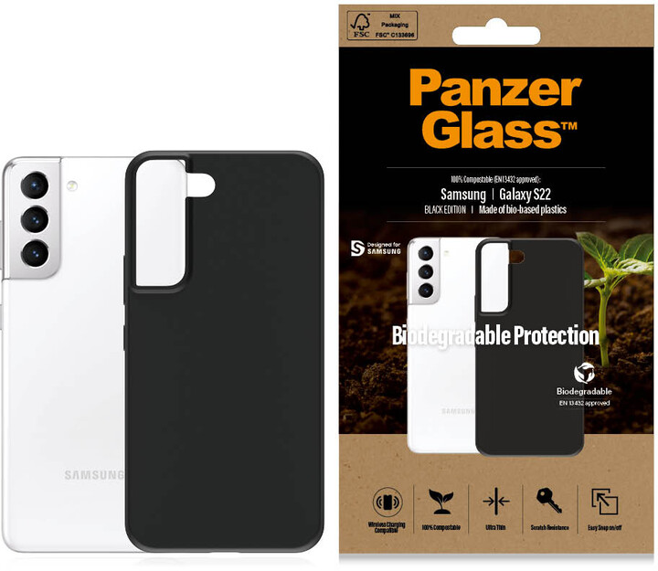 PanzerGlass ochranný kryt Biodegradable pro Samsung Galaxy S22, 100% kompostovatelný Bio obal, černá_241878146