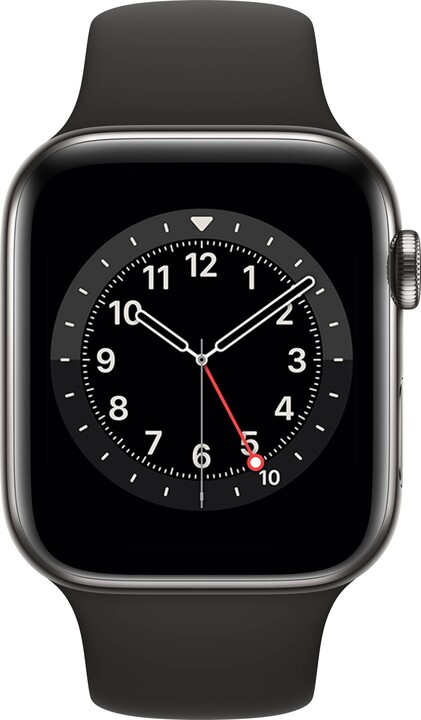 Apple Watch Series 6 Cellular, 44mm, Graphite Stainless Steel, Black Sport Band - Regular_288765208