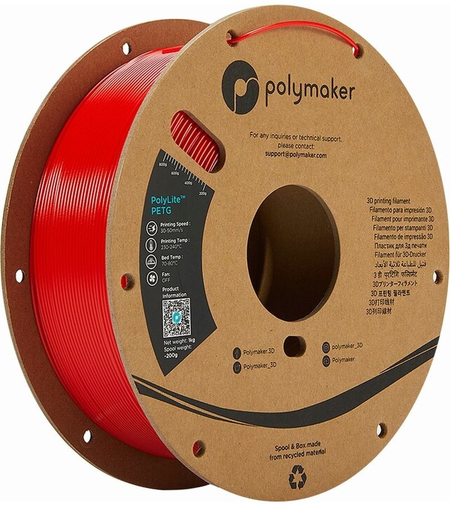 Polymaker tisková struna (filament), PolyLite PETG, 1,75mm, 1kg, červená_876735425