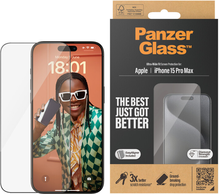 PanzerGlass ochranné sklo pro Apple iPhone 15 Pro Max, Ultra-Wide Fit_1168123091