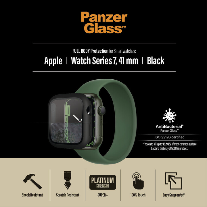 PanzerGlass ochranný kryt pro Apple Watch Series 7/8/9 41mm, antibakteriální, černá_1624749968