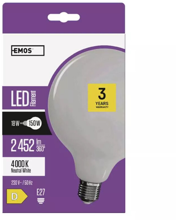 Emos LED žárovka Filament G125 GLOBE 18W, 2452lm, E27, neutrální bílá_1545045631