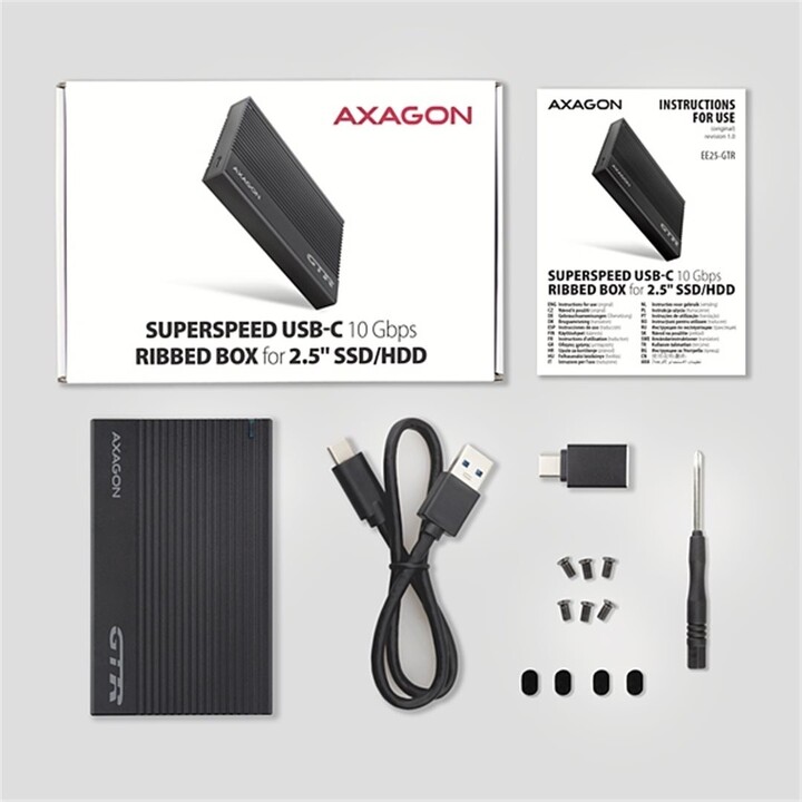 AXAGON EE25-GTR RIBBED box, černá_99209554