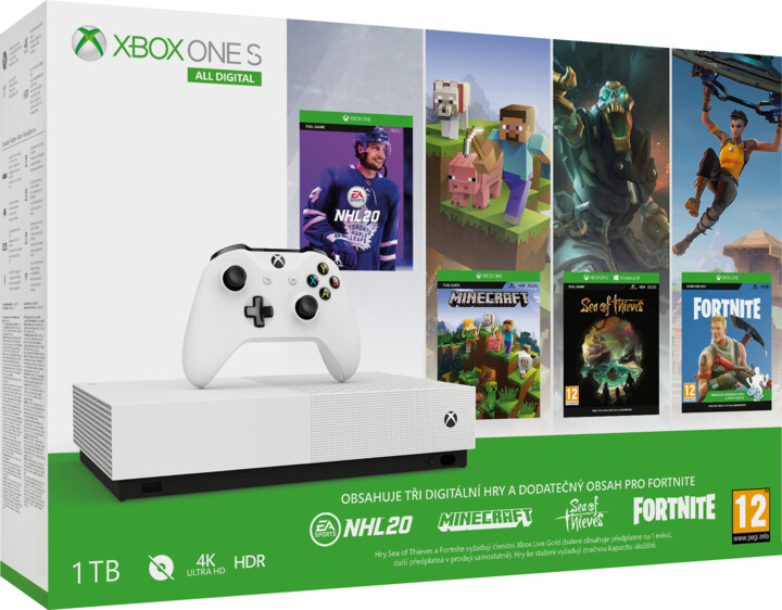 Xbox One S All-Digital, 1TB, bílá + NHL 20, Minecraft, Fortnite, Sea of Thieves_1446600226