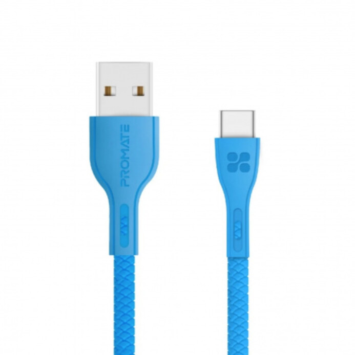 Promate kabel PowerBeam-C USB-C - USB-A, 2A, opletený, 1.2m, modrá_1256202744