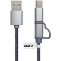 iGET G2V1 USB kabel 2v1, 1m, stříbrný, microUSB i USB-C, prodloužené koncovky_1336255032
