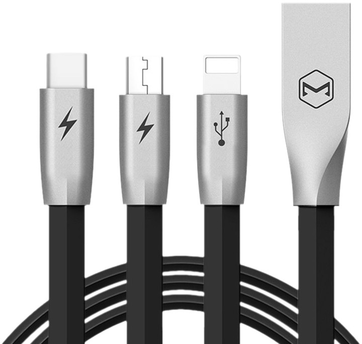 Mcdodo Zinc Alloy 3v1 nabíjecí kabel Lightning, microUSB, USB-C, 1,2m, černá_374155402