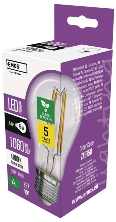 Emos LED žárovka Filament 5W (75W), 1060lm, E27, neutrální bílá_967516231