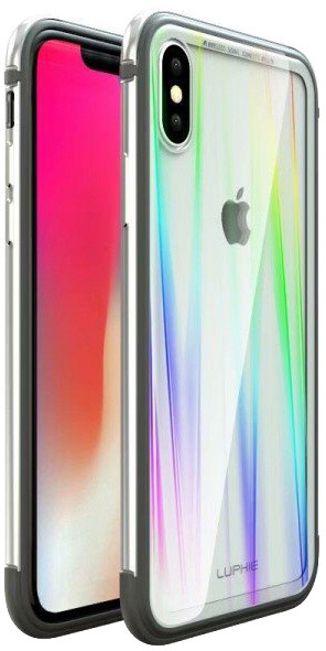 Luphie Aurora Condom Aluminium Frame + TPU Case pro iPhone XS Max, křišťálově stříbrná_252546462