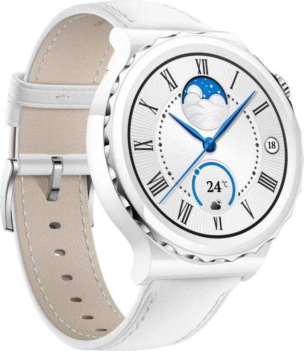 Huawei Watch GT 3 Pro 43 mm, Silver Bezel White Ceramic Case, White Leather Strap_1356410952