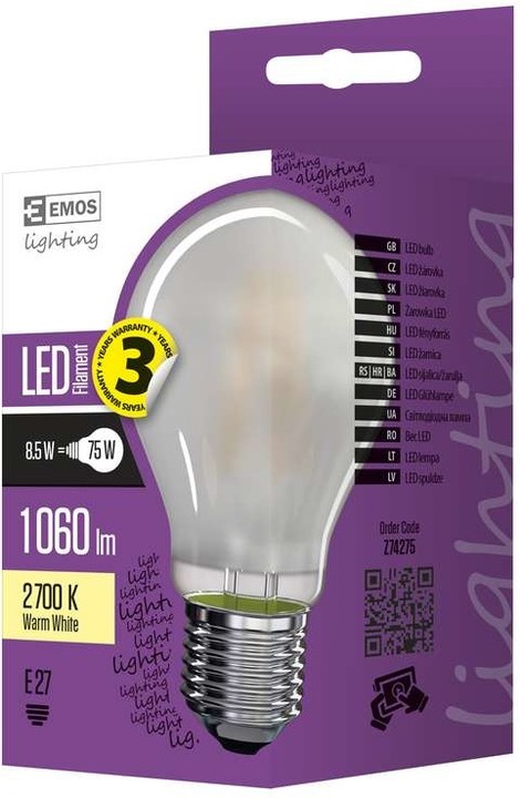 Emos LED žárovka Filament matná A60 E 8,5W E27, teplá bílá_1599403518