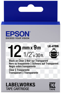 Epson LabelWorks LK-4TBN, páska pro tiskárny etiket, 12mm, 9m, černo-transparentní_608327120