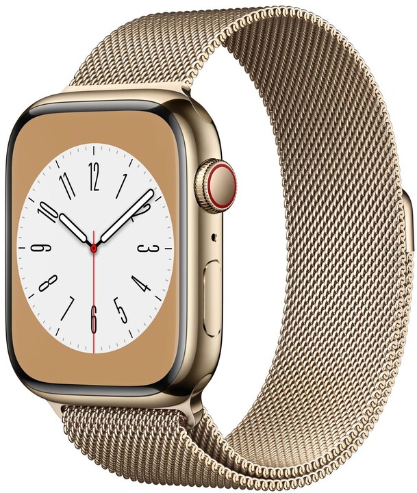 Apple Watch Series 8, Cellular, 45mm, Gold Stainless Steel, Gold Milanese Loop_1370157301