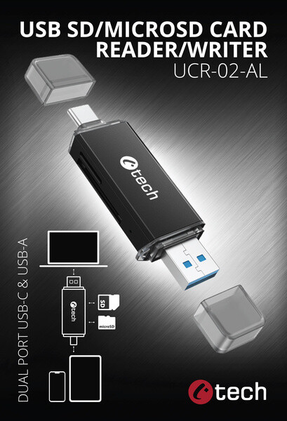 C-TECH čtečka karet, USB-A / USB-C, SD/micro SD_736786873