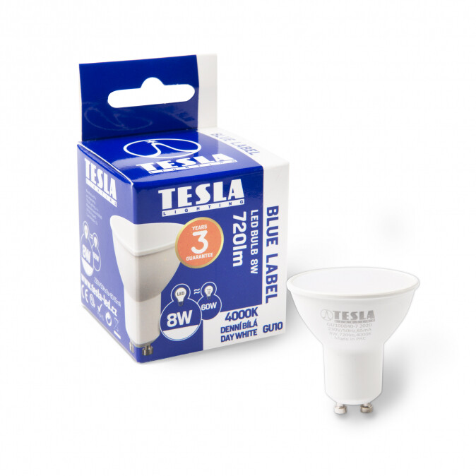 Tesla LED žárovka GU10, 8W, 720lm, 100°, 4000K, denní bílá_640651978