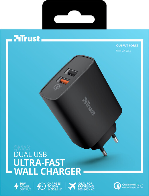 Trust nabíječka Qmax Ultra-Fast, Dual USB, QC3, 30W_1528059843