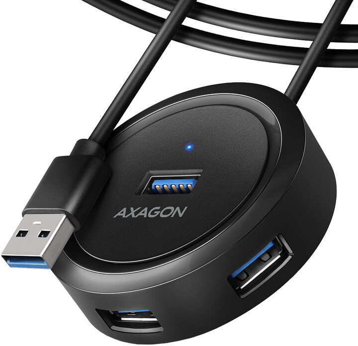AXAGON HUE-P1AL 4x USB 3.2 Gen 1 ROUND hub, micro USB, kabel USB-A 1,2m_1651092859