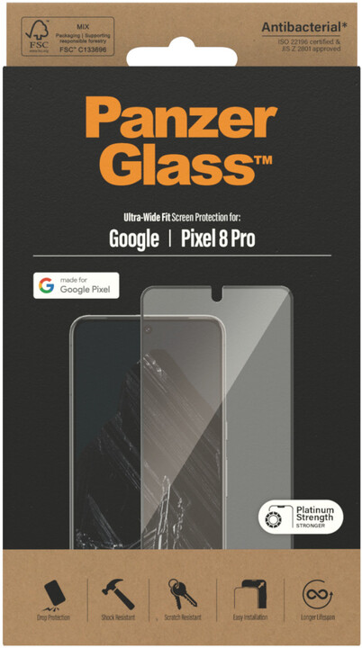PanzerGlass ochranné sklo pro Google Pixel 8 Pro s aplikátorem, Ultra-Wide Fit_25158312