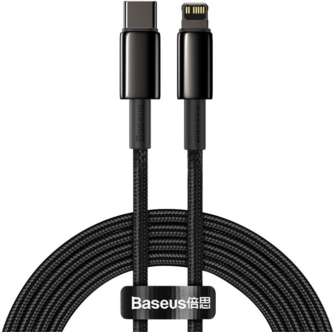 BASEUS kabel Tungsten Gold, USB-C - Lightning, M/M, rychlonabíjecí, datový, 20W, 2m, černá_1935426423