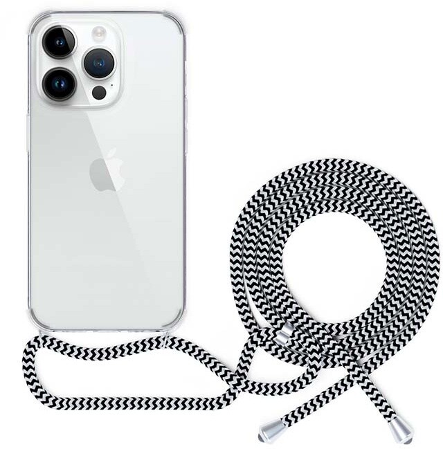 Spello by Epico zadní kryt se šňůrkou Crossbody pro iPhone 15, transparentní / černobílá šňůrka_1987458062