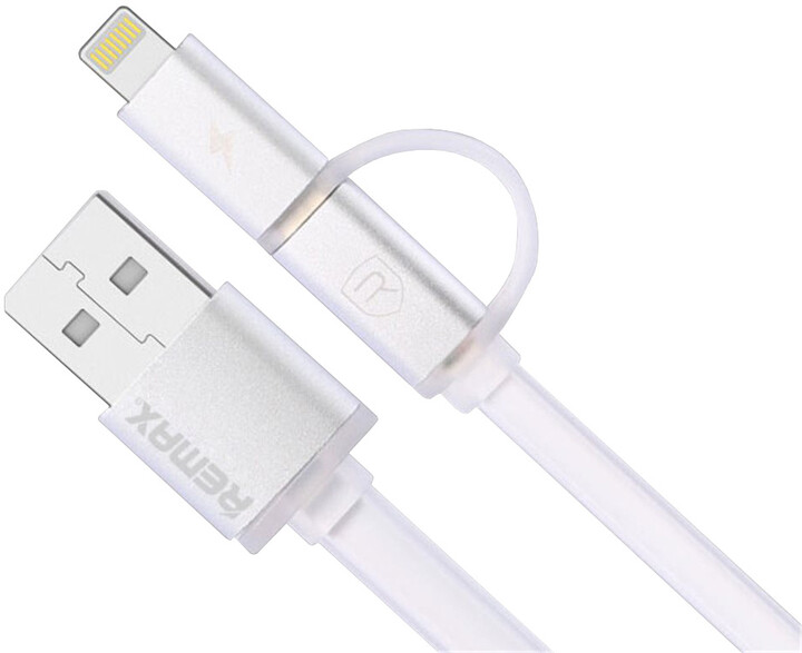 Remax Aurora 2v1 datový kabel s micro USB/lightning, bílá_1284298639