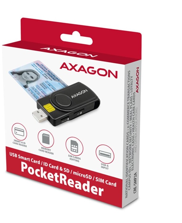 AXAGON CRE-SMP2A, USB-A PocketReader 4-slot čtečka Smart card (eObčanka) + SD/microSD/SIM_1164335523