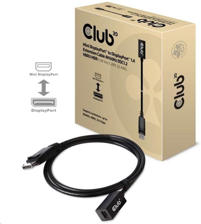 Club3D Kabel Mini DisplayPort 1.4 na DisplayPort 8K 60Hz DSC 1.2 HBR3 HDR Bidirectional (F/M), 1m_2133786738