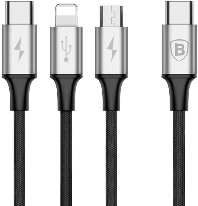 Baseus kabel Rapid Series Type-C 3-1 1.2M Micro + Lightning + Type-C, stříbrná + černá_577200422