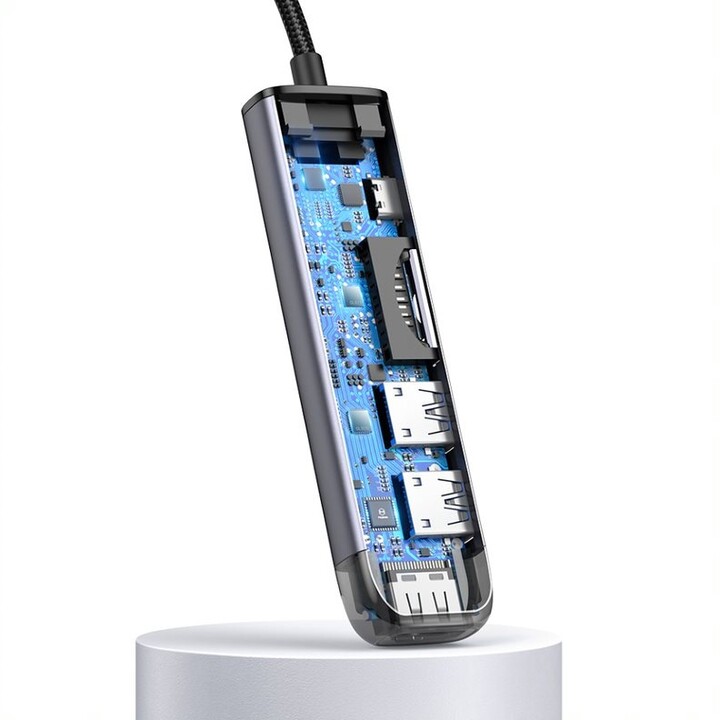 Mcdodo dokovací stanice 6v1, USB-C, 2xUSB 3.0, HDMI 4K, čtečka SD, PD, 100W, šedá_1031373196
