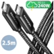 AXAGON kabel USB-C - USB-C, 240W 5A, ALU, opletený, 2,5m, černá_1232814725