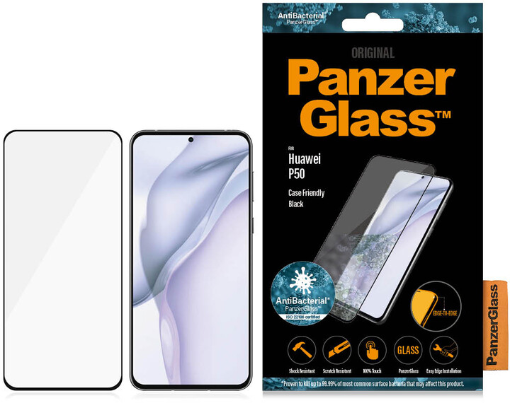 PanzerGlass ochranné sklo Edge to Edge pro Huawei P50, antibakteriální, černá_1014214263