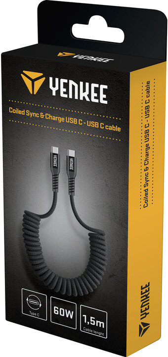YENKEE kabel YCU 501 BK USB-C - USB-C, 60W, kroucený, opletený, černá_1513239523