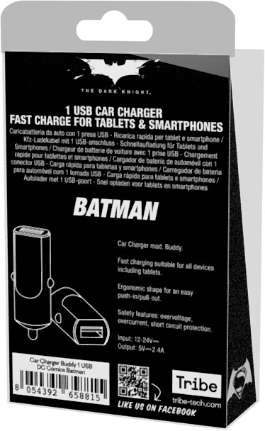 Tribe DC Movie Batman USB nabíječka do auta - Černá_59310834