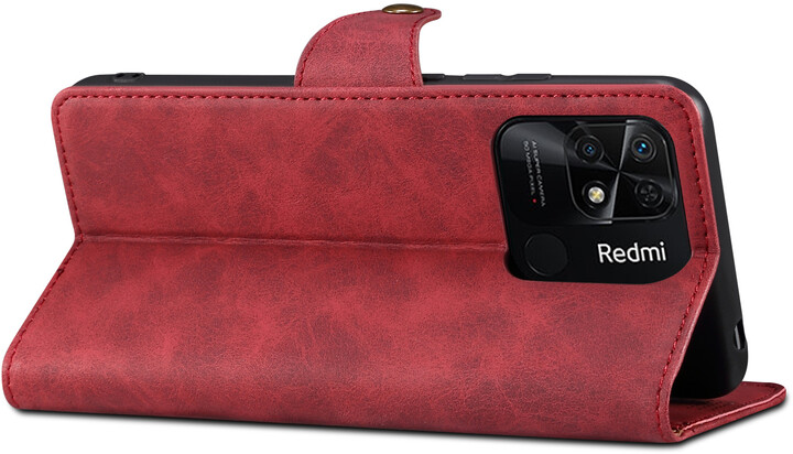 Lenuo Leather flipové pouzdro pro Xiaomi Redmi 10C, červená_2127405155