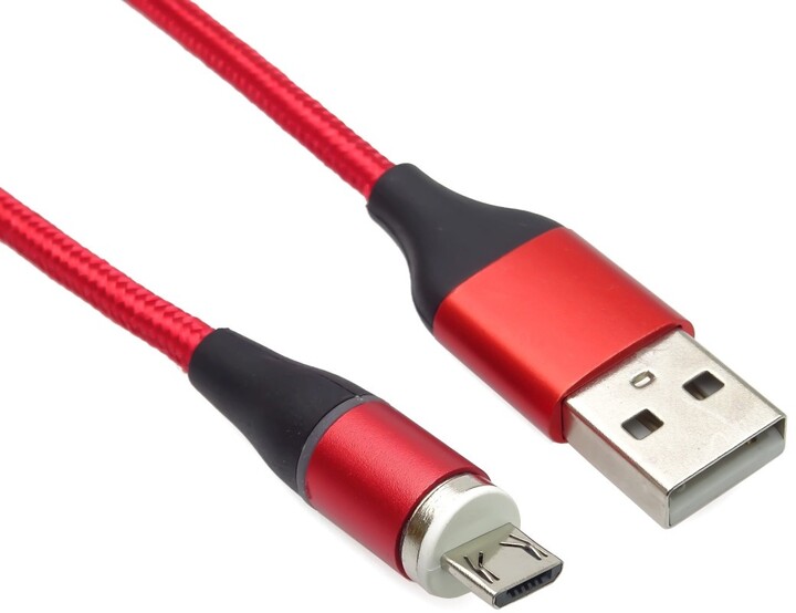 PremiumCord Magnetický micro USB a USB-C, nabíjecí a datový kabel, 1m, červená_204436701