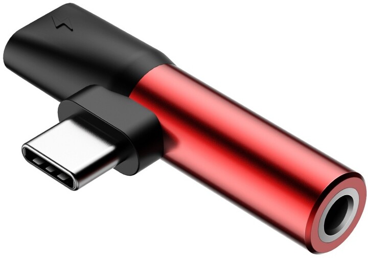 Baseus 90° adaptér USB-C/USB-C + 3.5mm jack, červeno/černá_306938239